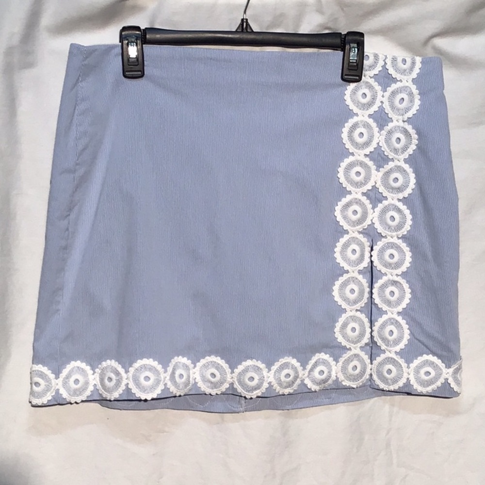 crown & ivy Light Blue Skort with White Crochet Trim